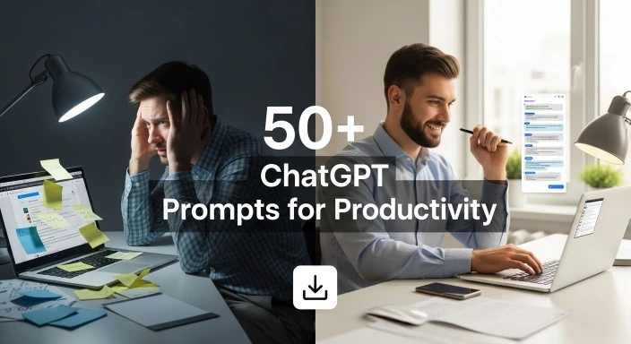 ChatGPT prompts for productivity guide showing professional using AI assistant to organize work efficiently
