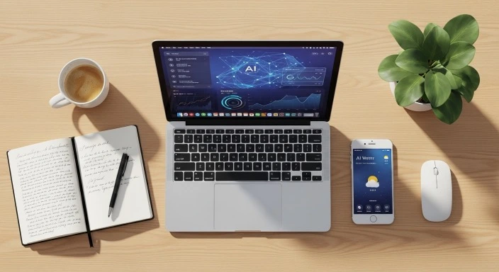 Best AI tools for freelancers displayed on a modern workspace setup