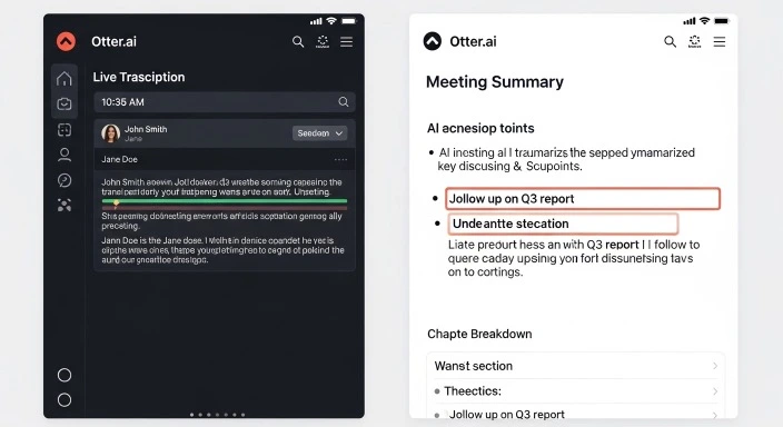Otter.ai review 2026 showing AI meeting transcription dashboard and automated summary features